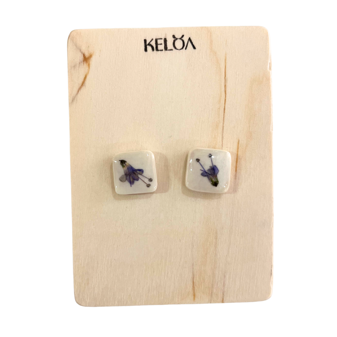 Reindeer antler earrings with wild flower decoration (small)