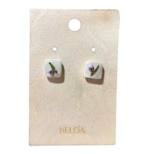 Reindeer antler earrings with wild flower decoration (small)