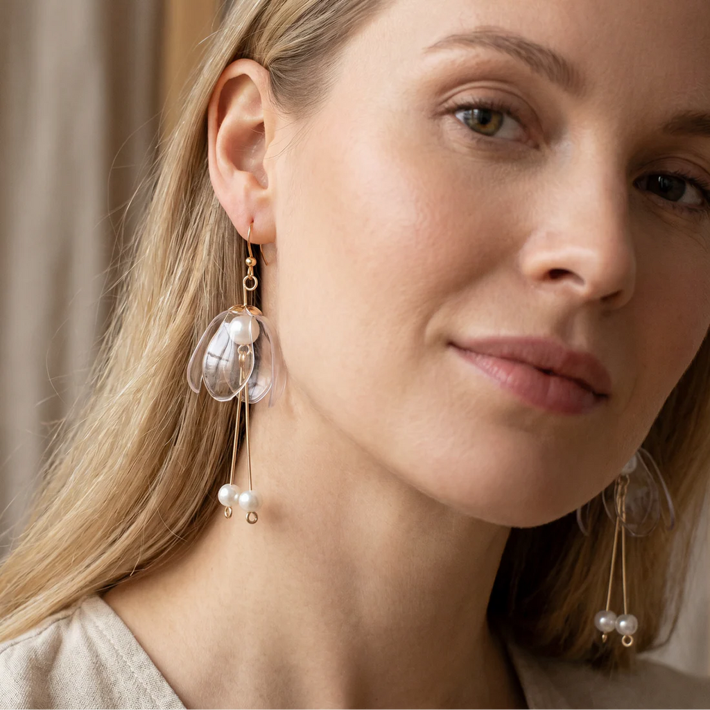 Clear Lily Double-drop Earrings