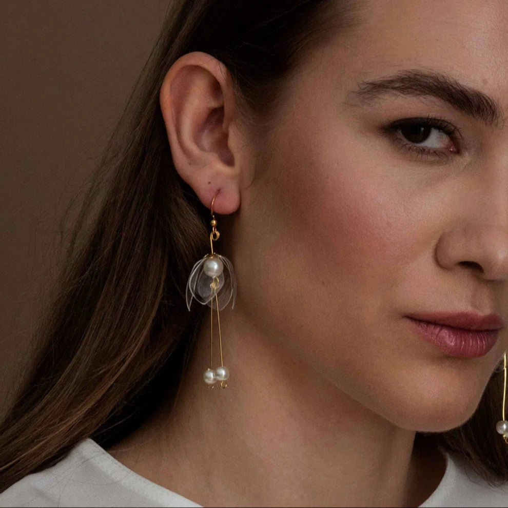 Clear Lily Double-drop Earrings