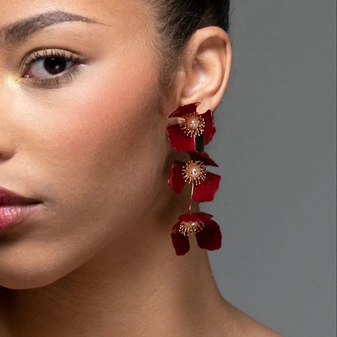 Triple Apple Flower Stud Earrings