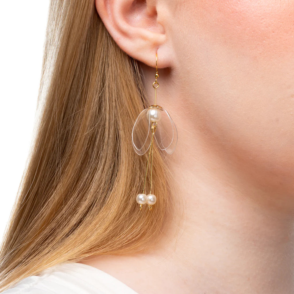 Clear Lily Double-drop Earrings