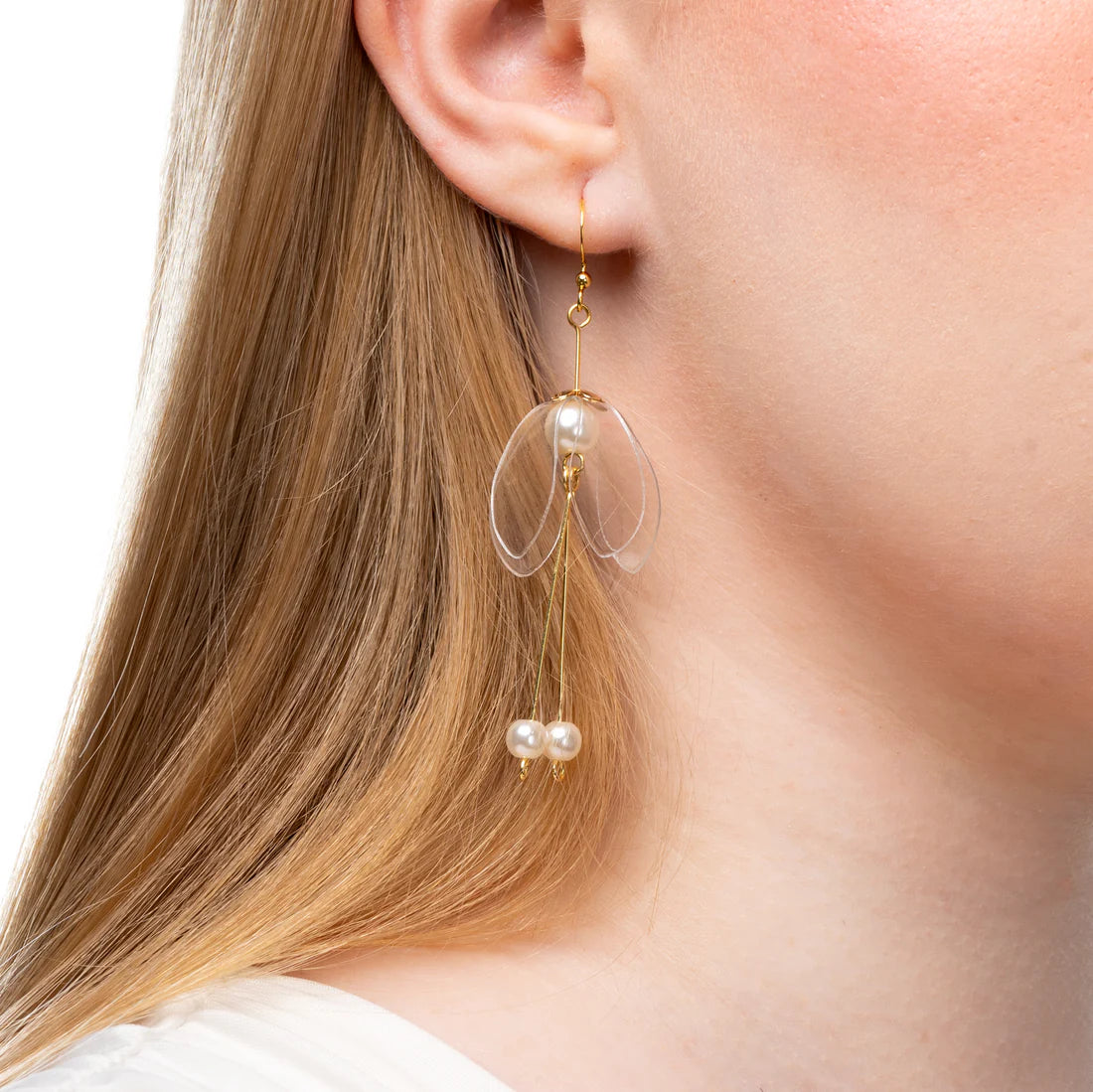 Clear Lily Double-drop Earrings