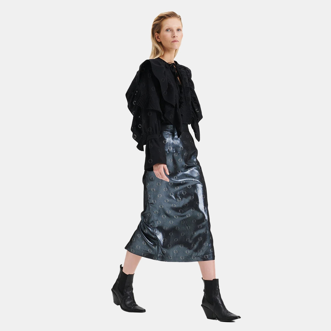 O-logo Sequin Jacquard Pencil Skirt