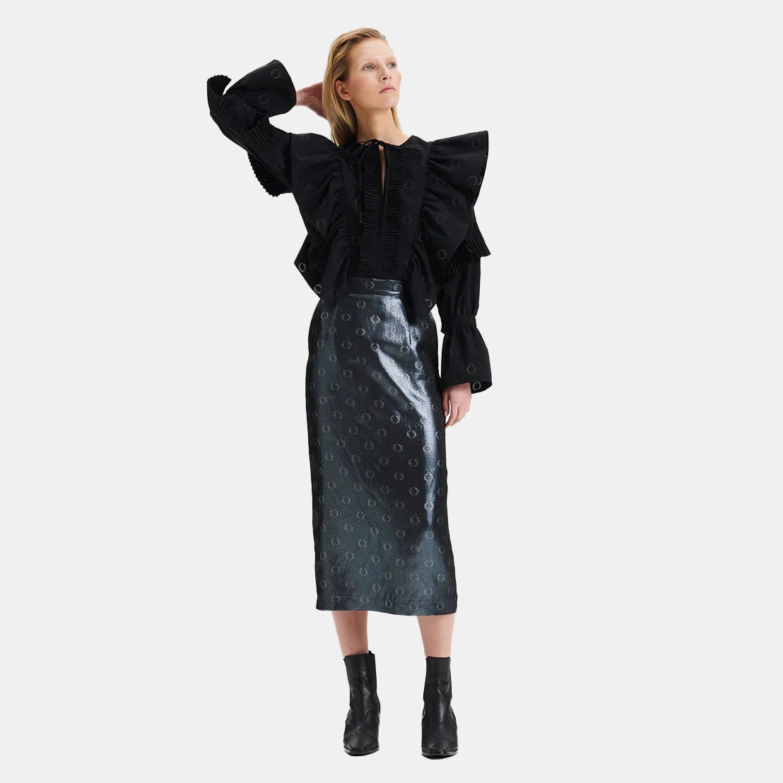 O-logo Sequin Jacquard Pencil Skirt